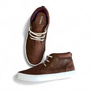 Brown Faux Suede Leather Casual Lace Up Midtop Ankle Sneakers Boys Size 5